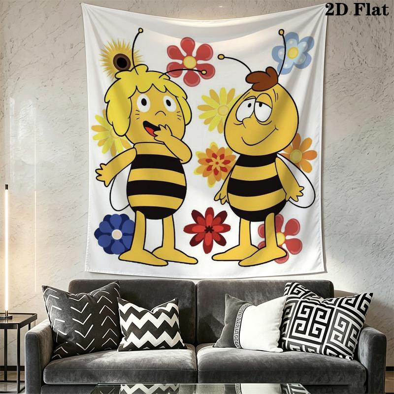 Bees and Maya Wall Tapestry Aesthetic Wall Hanging Printed Fabric Blanket Decorative Tapestries for Bedroom Living Room Home Decor