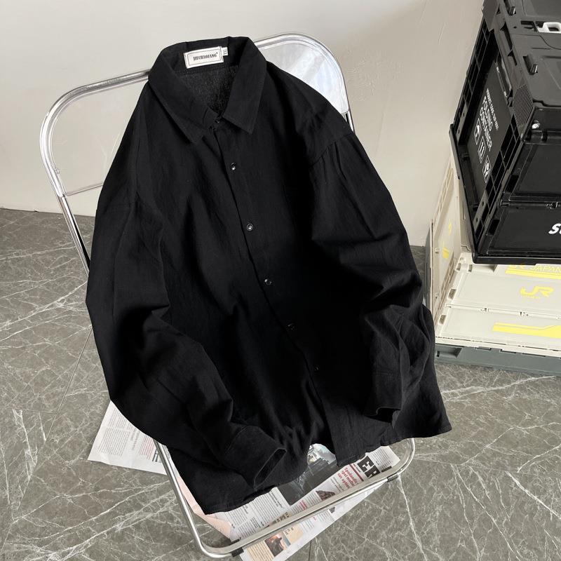 Pánská košile s dlouhým rukávem v japonském stylu z bavlny a lnu - moderní, volná ležérní bunda na jaro a podzim