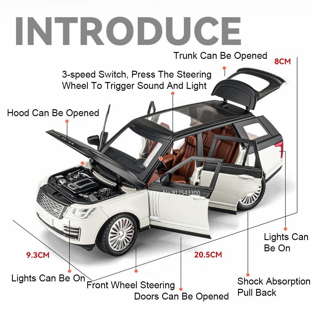 1:24 Scale Defender Range Rover Car Model Toy Metal Die-cast Sound Light Shock Absorption Off-road Vehicle Models for Kids Gift