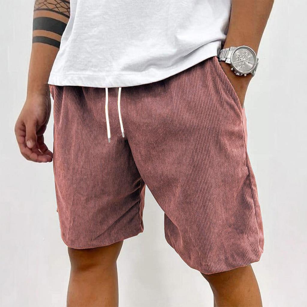 Men's Retro Corduroy Shorts, Casual Loose And Textured Shorts, Solid-color Sport Knee-length Pants