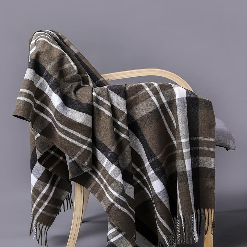 Female Blanket Foulard Bandana Autumn Men's Thick Wrap Scarves Winter Warm Cashmere Plaid Scarf Luxury Brand Fringe Large Shawls