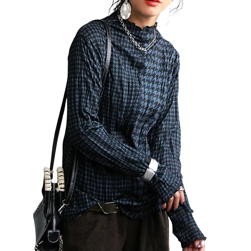 

[antiqua] [Antica] Houndstooth pattern mellow tops ladies pullover PA-03741 Onesize 15 black x gray