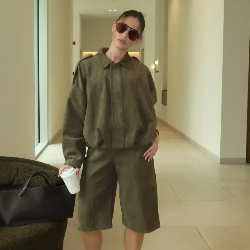 Europäische & Amerikanische Damenmode Sommer Bomberjacke Dreiteiliges Set mit Schulterschnalle und Taillenbetontem Design