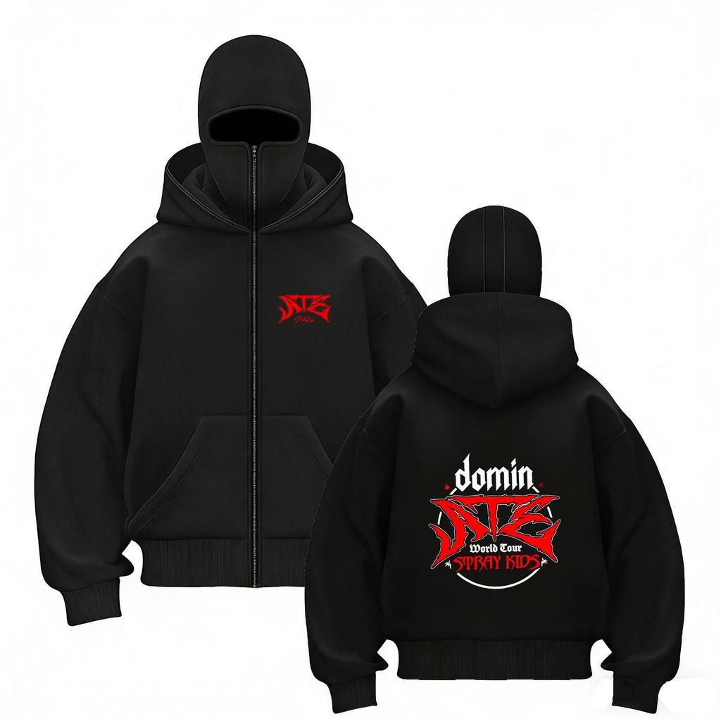 Stray Kids Skz Harajuku Printed Stray Kids Double Hood Zip-Up, Harajuku Print SKZ Hoodie for STAY Two-hat Zip-up Shirt for Men and Women