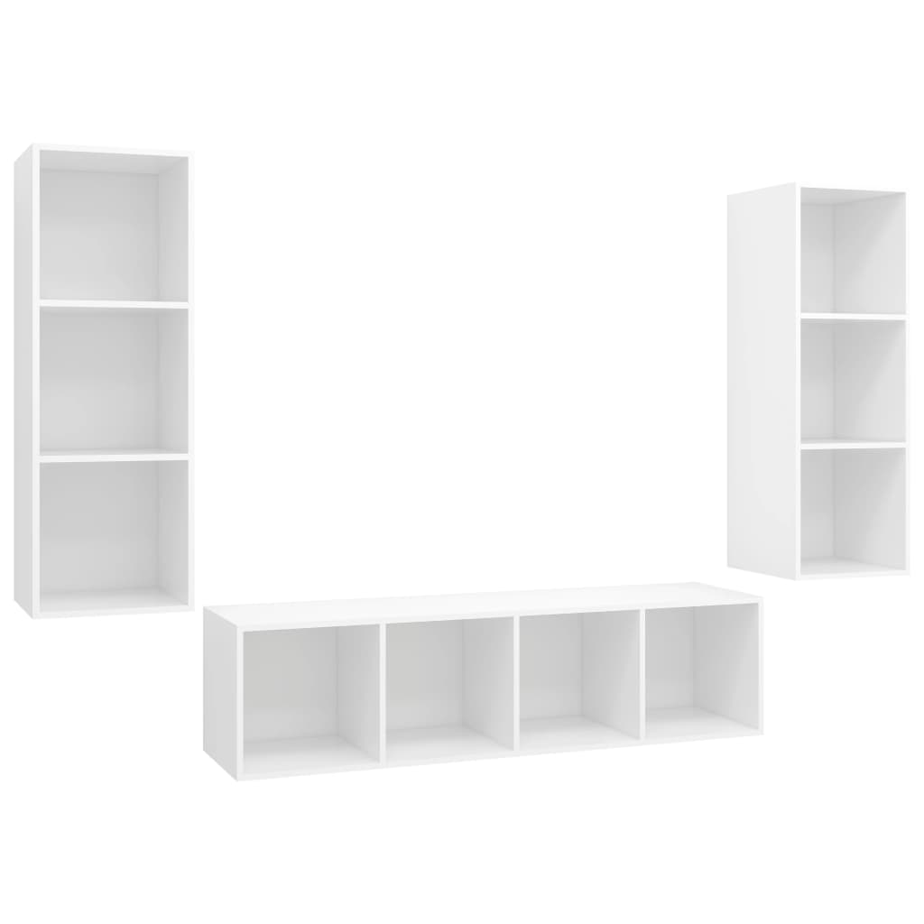 3 piece TV cabinet set white particleboard