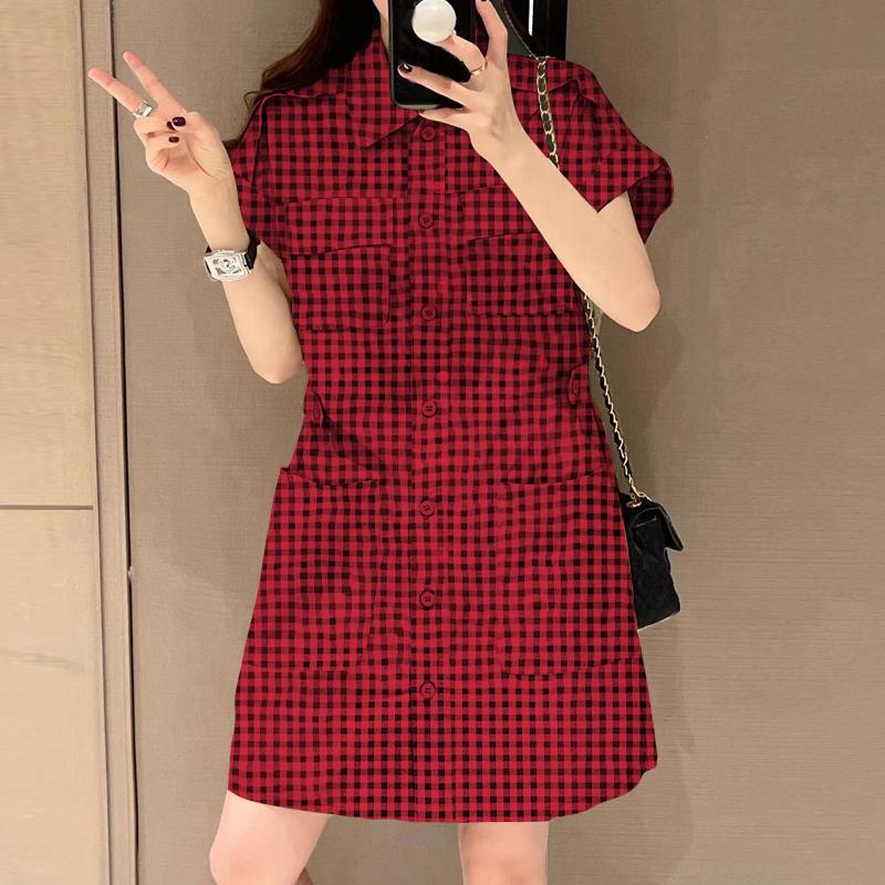 

ZANZEA Женское повседневное платье с отложным воротником, принтом в клетку и коротким рукавом 3XL