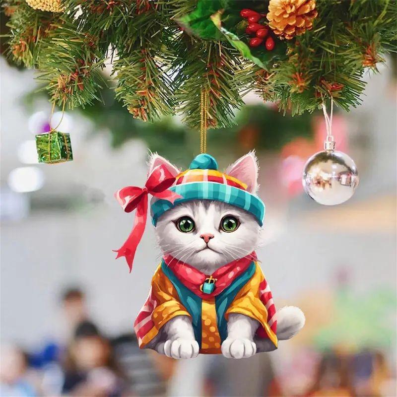 Creative Christmas Cat Car Charm Acrylic Cute Backpack Decoration For Auto Styling