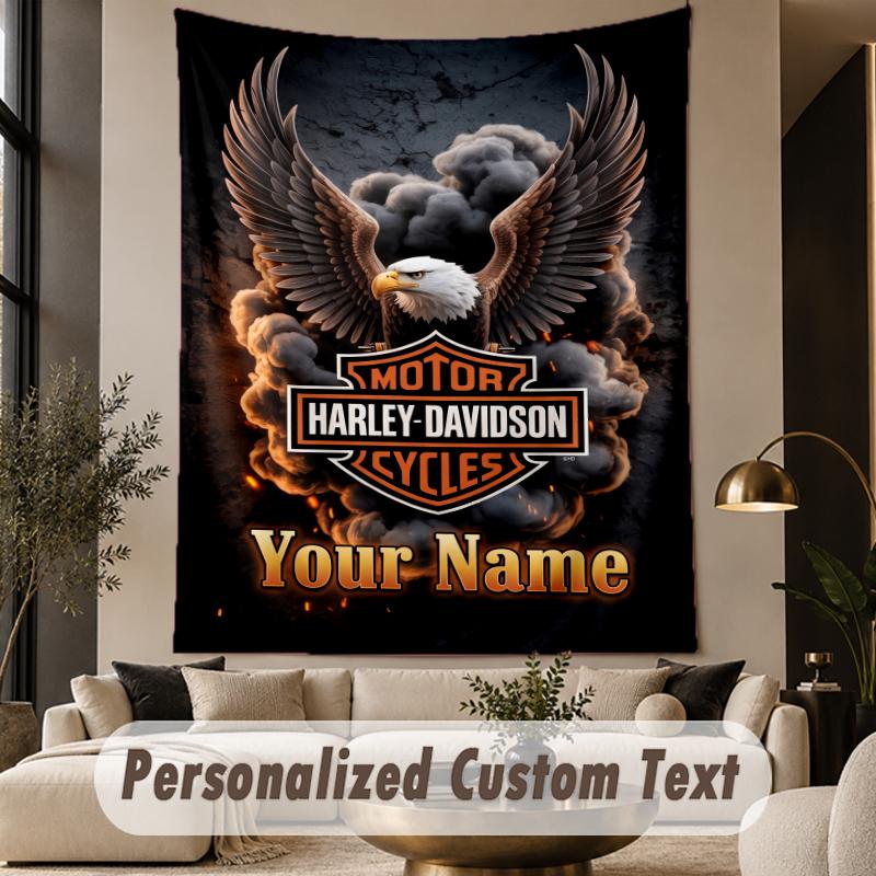 Custom Text Tapestry Harley-Davidson Print Wall Tapestry Indoor Living Room Wall Decor