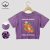 Orange Market Portugal Cotton Crop Tops Fashion Summer Lace Hem Washed T-Shirts O-Neck Distressed Short Sleeve Casual Clothes