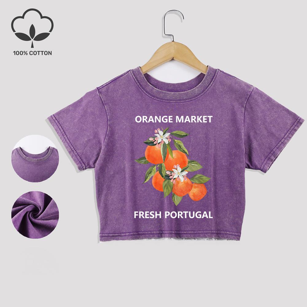 

Orange Market Португалия Хлопковые кроп-топы Мода Летние Кружевной подол Выстиранные футболки Круглый вырез Потертые Короткий рукав Повседневная одежда M