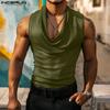 INCERUN Men Summer Low-Cut Swing Collar Sleeveless Thin Casual Tank Tops
