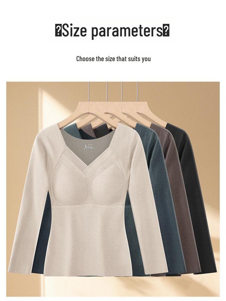 Women's Double-Sided Velvet Self-Heating Top with Fixed Cups, Thickened Waist, Long Sleeves - Warm Autumn Shirt.