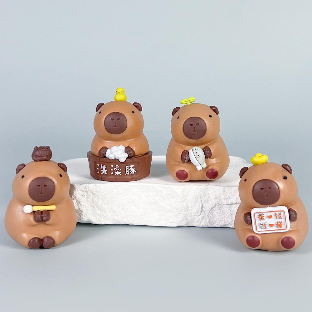 Cartoon Bath Cute Capybara Mini Model Ornament Set For Decoration Desktop