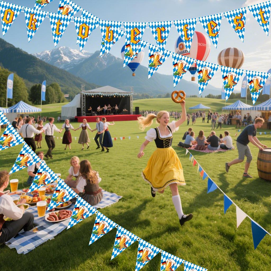 1set M unich Oktoberfest Celebration Banner Beer Festival Bunting Pennant Banner German Themed Party Decoration Party Supplies