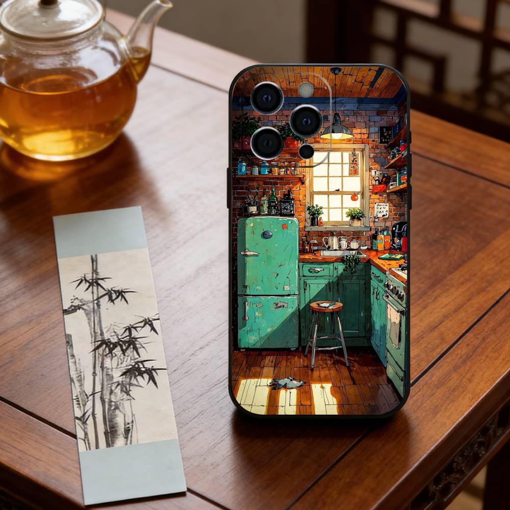 Cute anime kitchen pattern Phone Case For iPhone 17,16,15,14,13,12,11 Plus,Pro Max,XS,Soft Silicone Black Cover