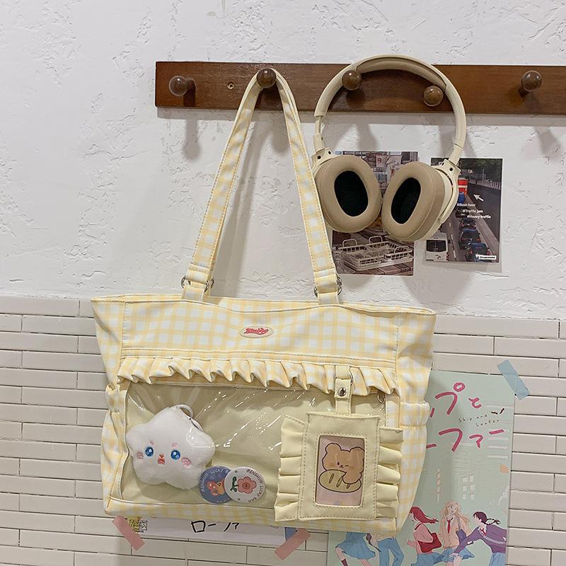 Japanese Girl Style Versatile Transparent One Shoulder Student Bag Small Fresh Pain Bag Large Capacity Student Style Class Bag