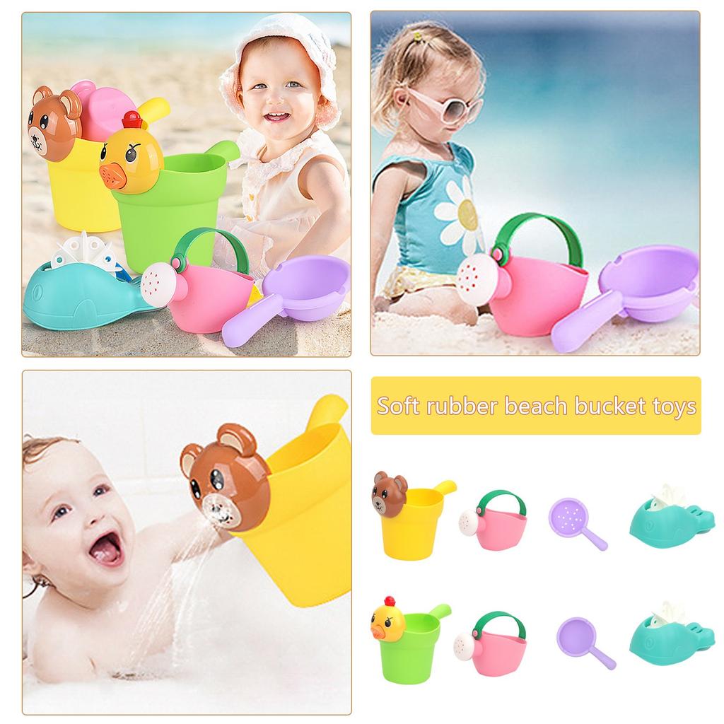 Water Play 4-piece Set Flower Sprinkler Baby Water Bottle Set Soft Glue Beach Bucket Toy