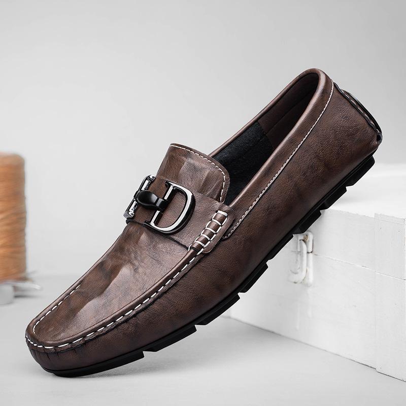 Men's Genuine Leather Loafers: British Style Slip-On Driving Moccasins with Soft Sole