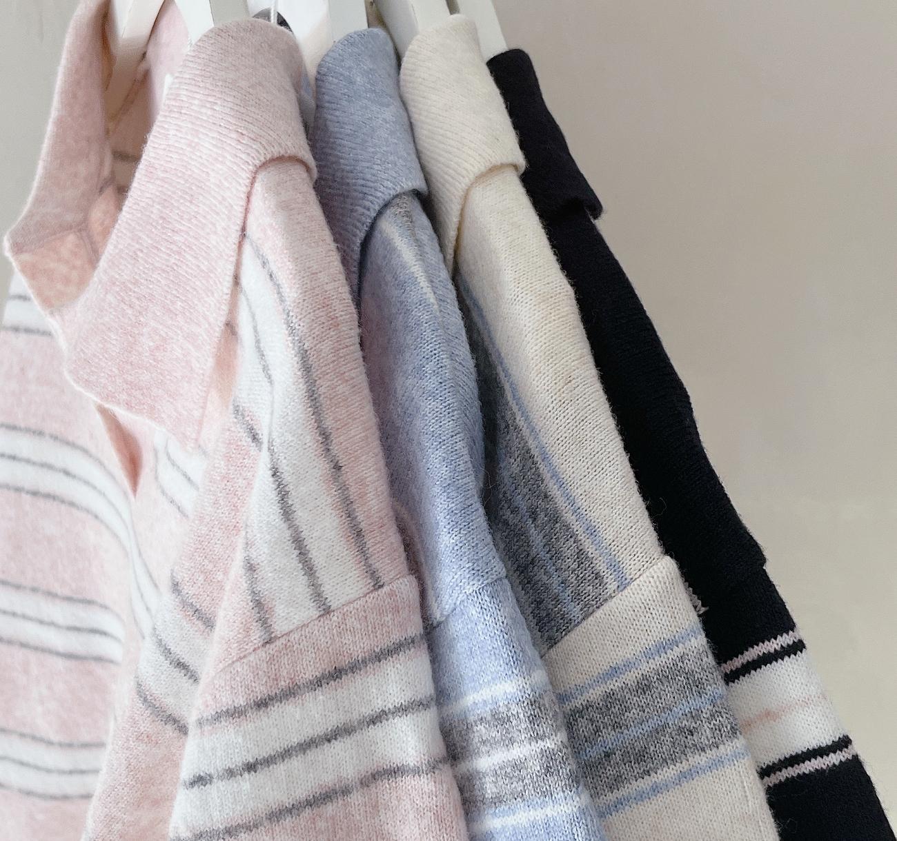 Women s Striped Collar Knit Loose Fit Soft Daily Office Look Sweater ONE SIZE