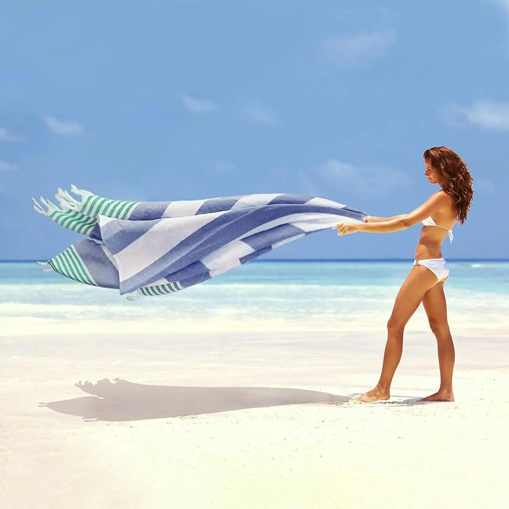 Turkish Beach Towels 39*7" Oversized Beach Towel Quick Dry Sand Free Turkish Bath Towel for Beach Pool Gym and Bathroom