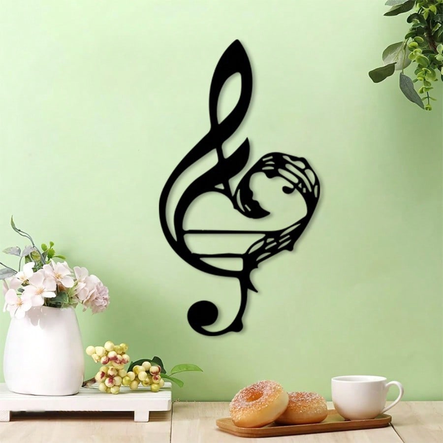 Treble Clef Black White Metal Wall Art Vintage Iron Decor Music Room Gift