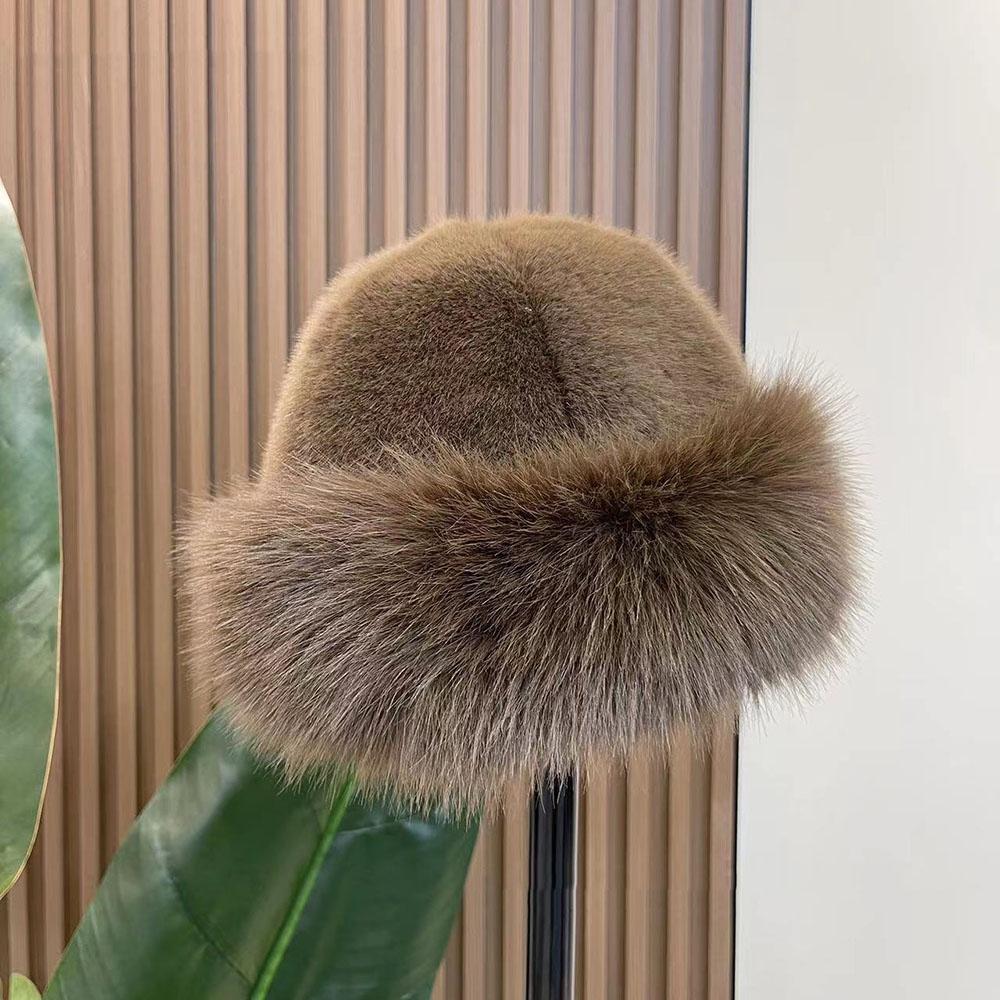Y2K Fluffy Faux Fur Bucket Hat Women Rabbit Fur Warm Thick Plush Winter Hat Lady Luxury Fashion Furry Panama Fisherman Cap