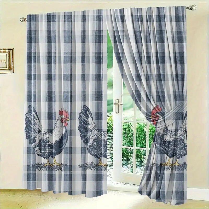 Rural Rooster Pattern Printed Curtains Window Decoration Home Room Curtain Set Of 2 Farmhouse Made Polyester Washable