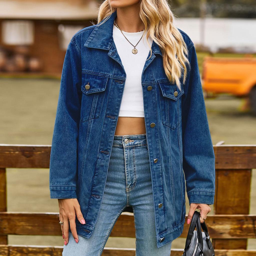 Damska klasyczna luźna kurtka jeansowa vintage