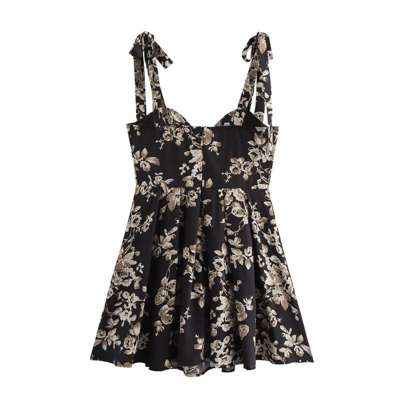 Zab Autumn New Women's Clothing Fashion Style French Style Design Fashion All-Match Tied Spaghetti-Strap Short Dress
