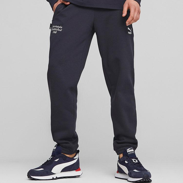 Puma Letter Embroidered Mid Waist Fleece Casual Pants Men Bottoms Black 625311-16