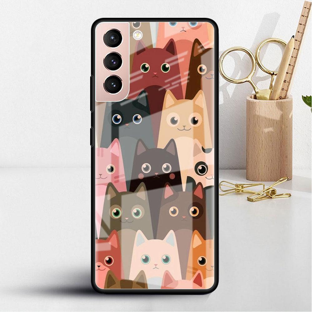 Glass Case For Samsung Galaxy S22 S20 FE S21 Plus Phone Cover S10 5G S9 Note 20 Ultra 10 Lite Shell Cute Dogs Cat Animal