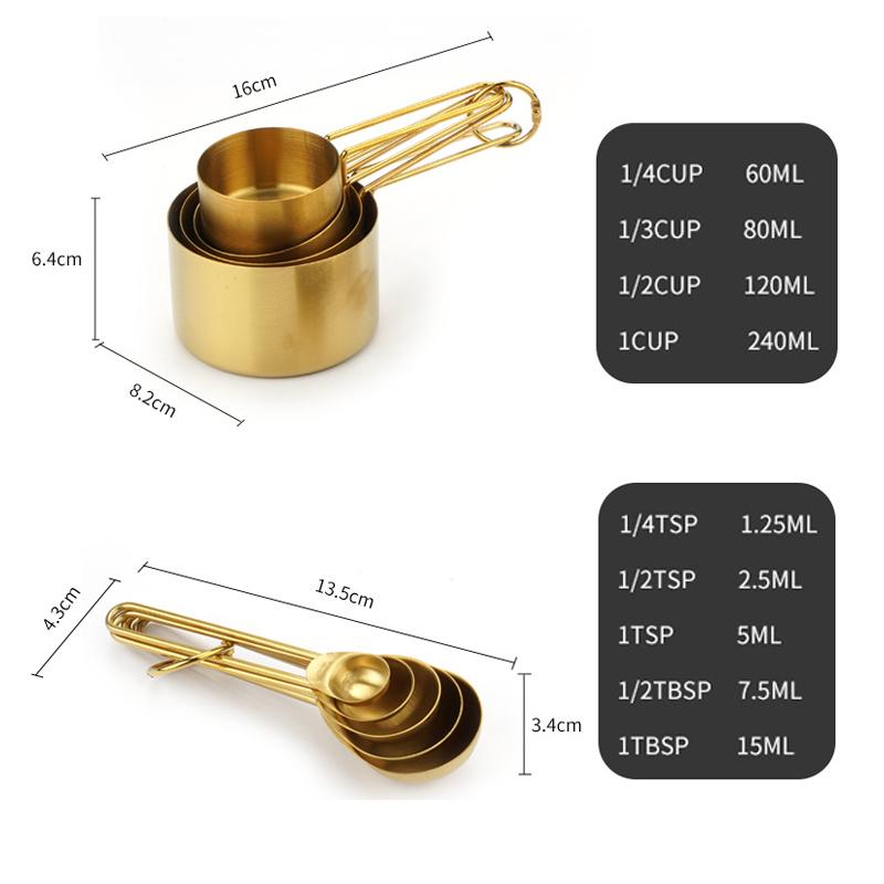 Stainless Steel 5 Piece Measure Spoon and 4 Piece Measure Cup SetMultifunctional Golden Measuring Spoon Set Home Kitchen Accesso