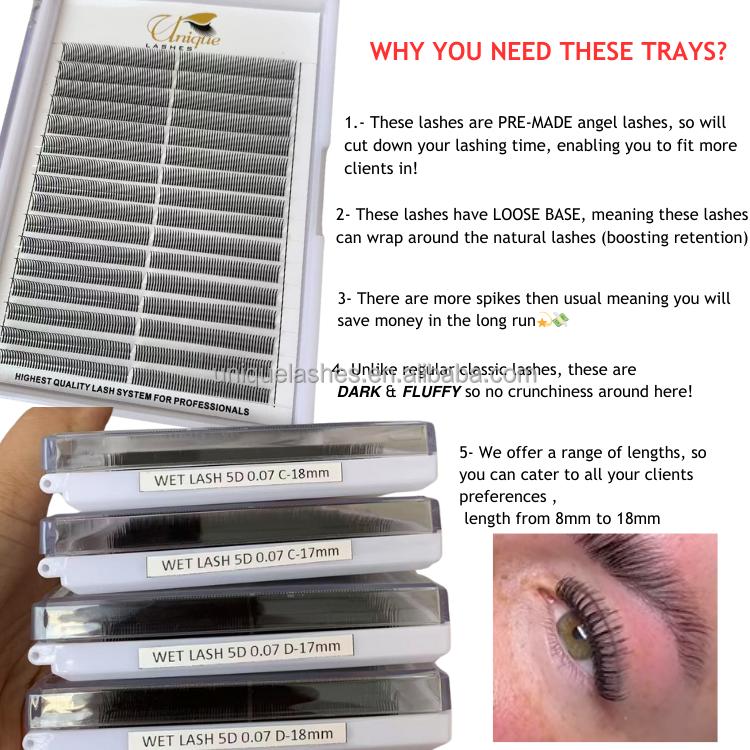 UNIQUE LASHES 5D C CC D Curl Flower Angel Premade Spikes Eyelash Extensions Easy Fan Wet Look Closed Fans Korean Fiber