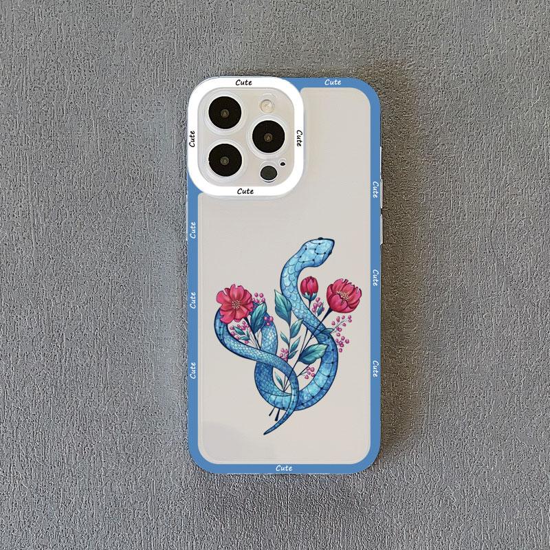 Rose Floral Snake Clear Phone Case For IPhone 11 14 Pro Max 13 12 Pro Max X XR XS SE2 14 8 7 Plus Transparent Back Cover Fundas