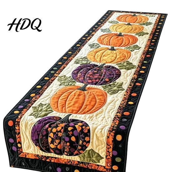 Rustic Farmhouse Table Linens Fall Runner Quilted Pumpkin Rectangular Runner for Dining Cover Halloween Autumn Harvest Decor Party Supplies