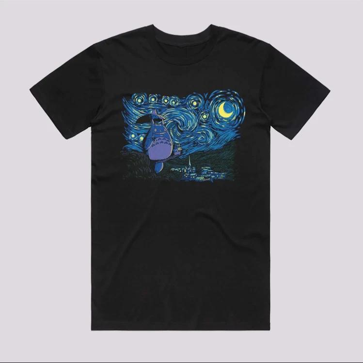Anime Starry Neighbor Totoro Japanese Style Black TShirt Size S4XL S