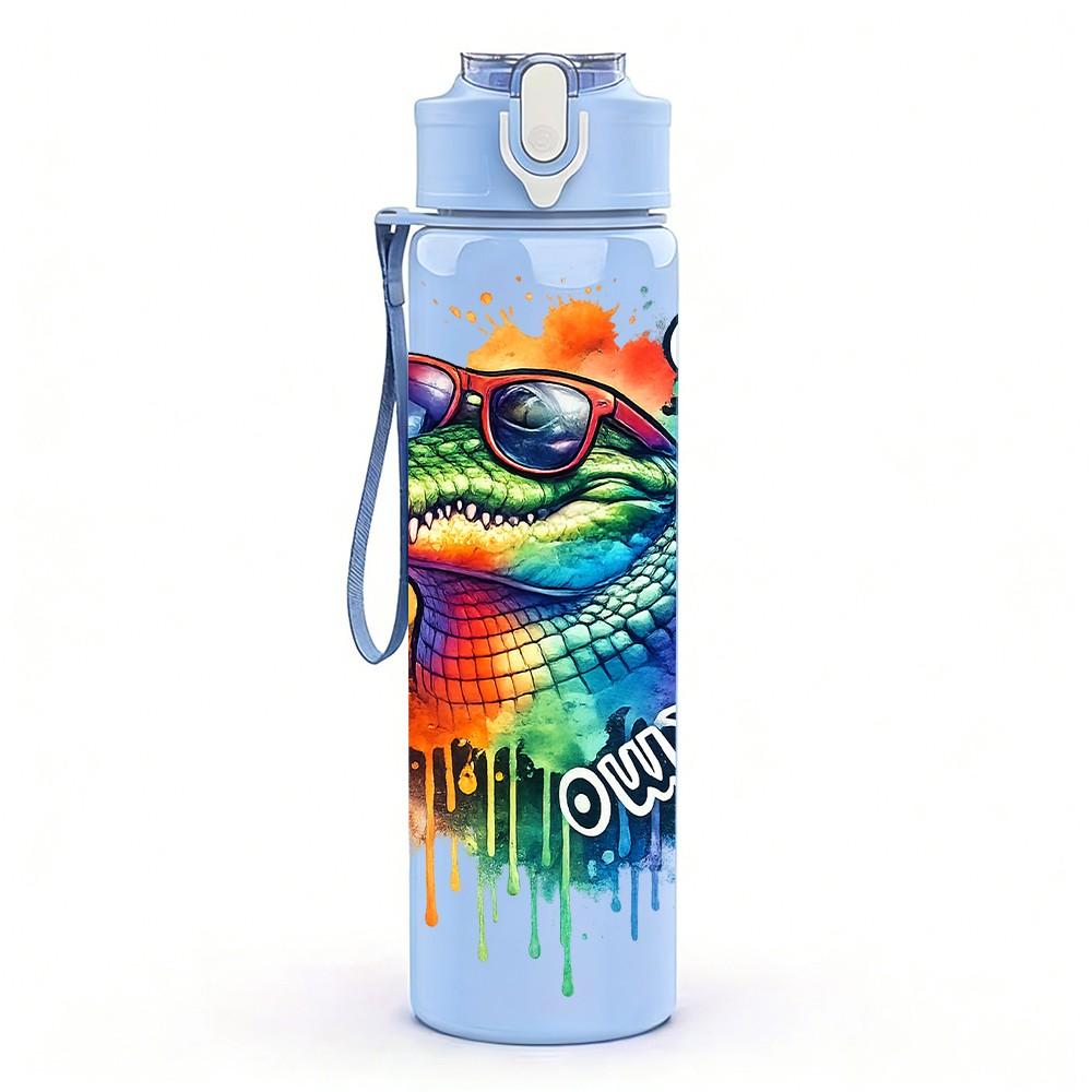 1PC Rainbow Smoke Wolf Animal Art Print 750ml Color Plastic Sports Water Bottle Leakproof Flip Straw Lid Suitable for Sports Office Home Use