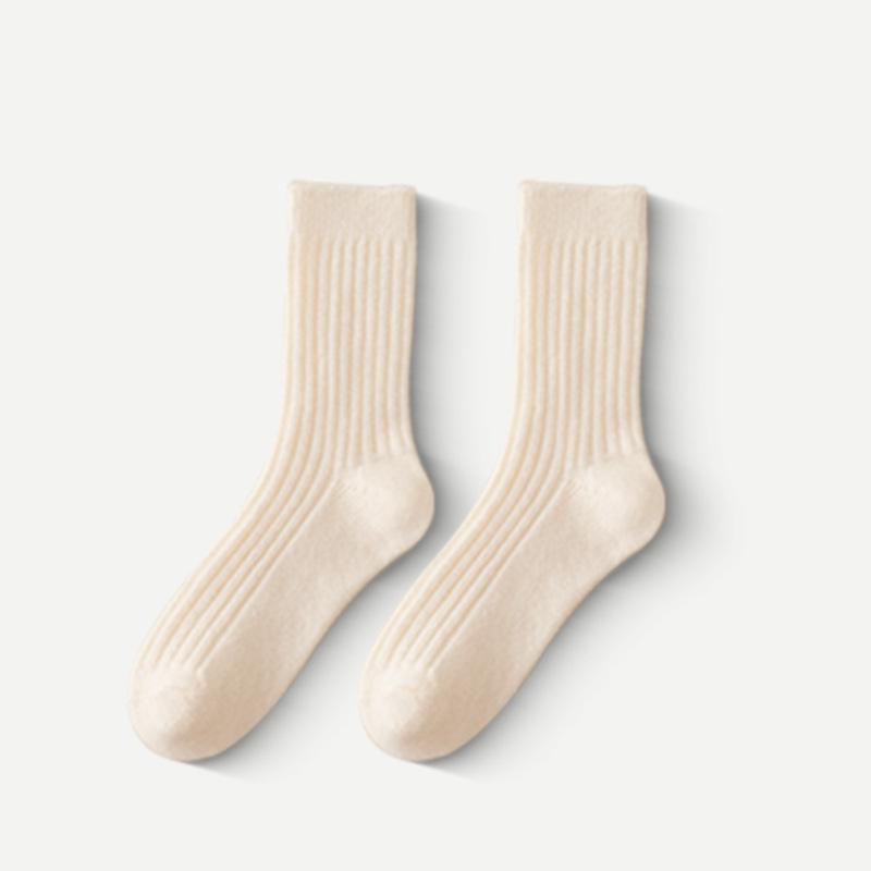 Damen Dicke Wollsocken für Herbst/Winter - Japanischer Stil, Unifarben, Doppelstrickdesign, Mittellang, Plus Samt, Heißer Verkauf.