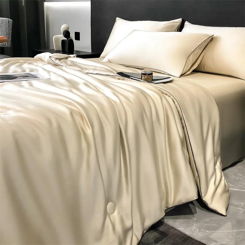 100% LYOCELL Silk Summer Quilt Solid Color Smooth Ice Cooling Comforter Silky Blanket Soft Cool Summer Blanket for Bed