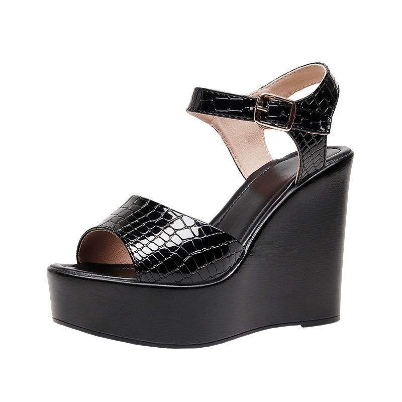 6cm 8cm 10cm Small Size 33-43 Comfortable Thick Platform Wedges Sandals 2025 Summer High Heels Shoes Bright Leather for Office