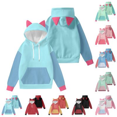 Women's Fashion Long-Sleeved Color-Blocked Printed Hooded Sweatshirt With Ears