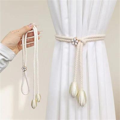 1 Verstellbare handgeflochtene Vorhanghalter mit kleinen Metallquasten - Ohne Bohren Größe Universal Elastisches Vorhangband