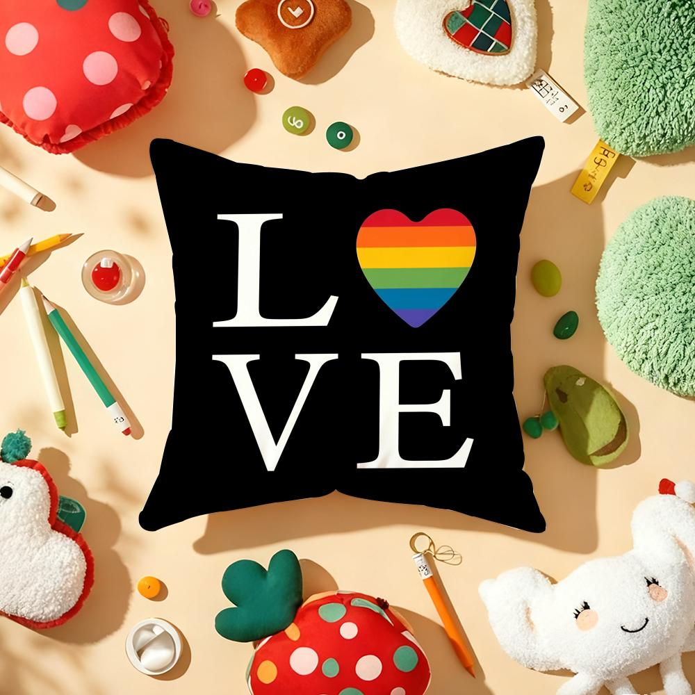 Pride Month Rainbow Cushion Cover Plush Fabric Soft Double-Sided Printed Sofa Warm Winter Home Child Gift Pillow Case