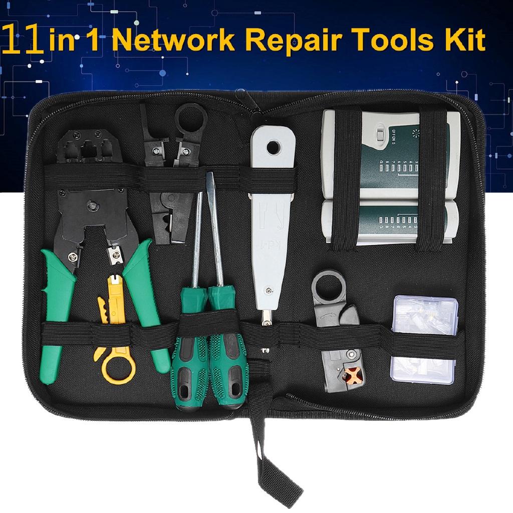 11PC LAN Network Crimper Plier Hand Tool Repair Cable Tester Cat5 Ethernet Connector Test RJ45 Stripping Cable Mak Kit