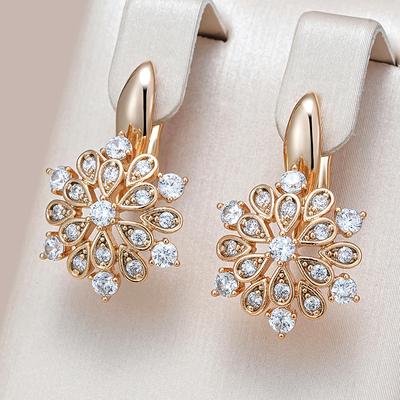 Orecchini Pendenti a Fiore di Cristallo Colore Oro Rosa per Donna Brillante Zircone Naturale Etnico Sposa Matrimonio Gioielli Raffinati