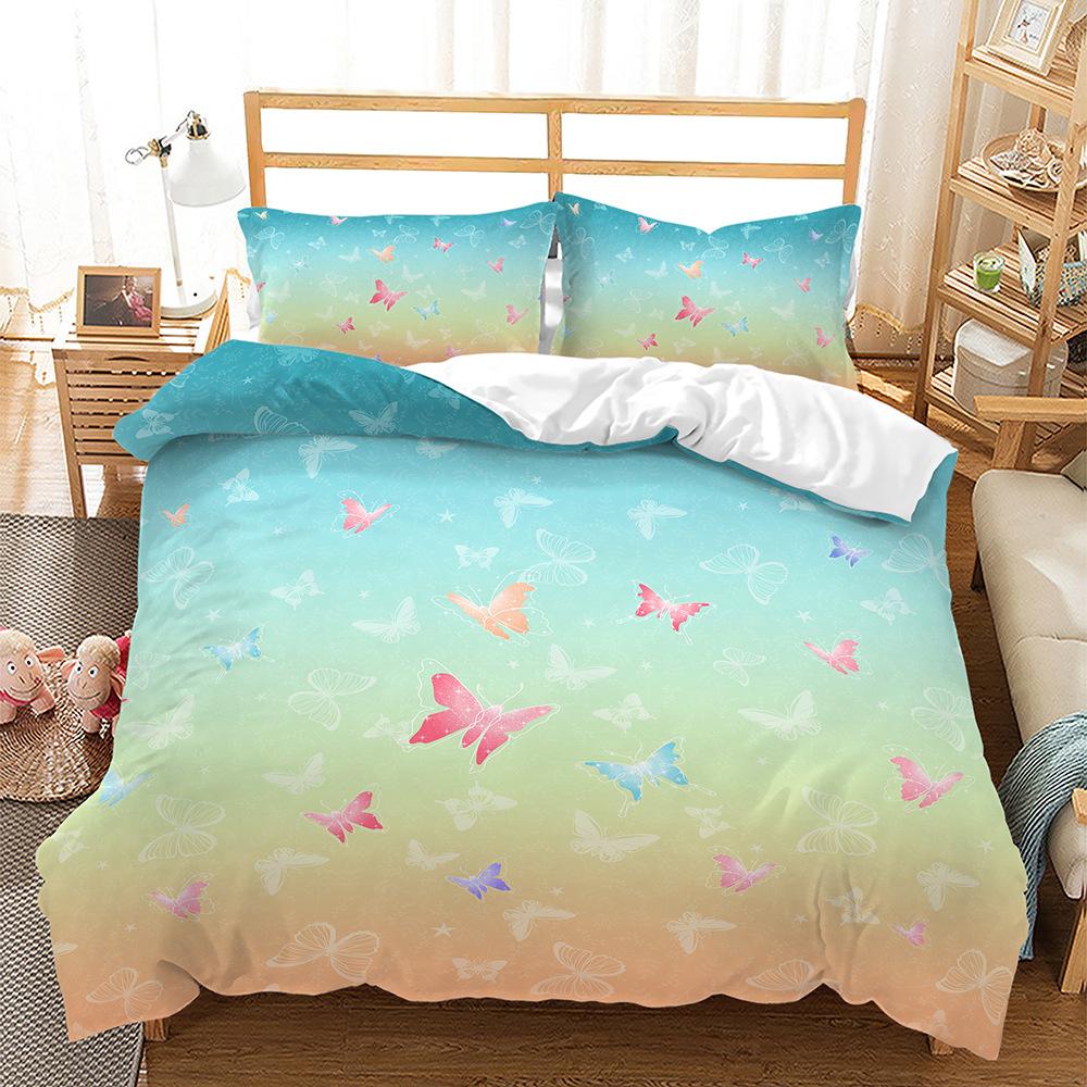 Bed Three-Piece Color Gradual Change Series Starry Sky Butterfly 3D Digital Printing Kit