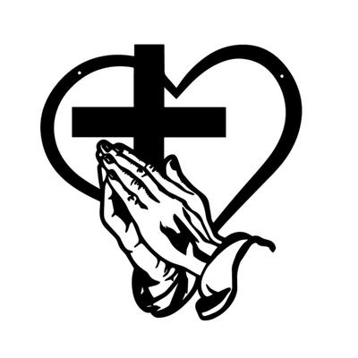 Praying Hands Wall Sign Christian Heart Metal Wall Art Sign Black Finish Religious Decorative Prayer Sign for Living Room Patio Farmhouse