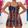 Women Plus Size Two Piece Set Scoop Neck Strappy Tank Top And Shorts Neon Green Black Printed