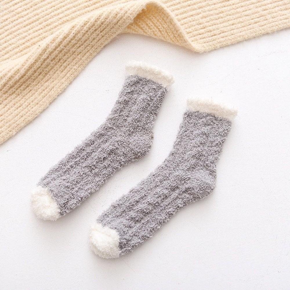 

Thickened Mid-tube Socks Breathable Plush Floor Socks For Autumn and Winter серый