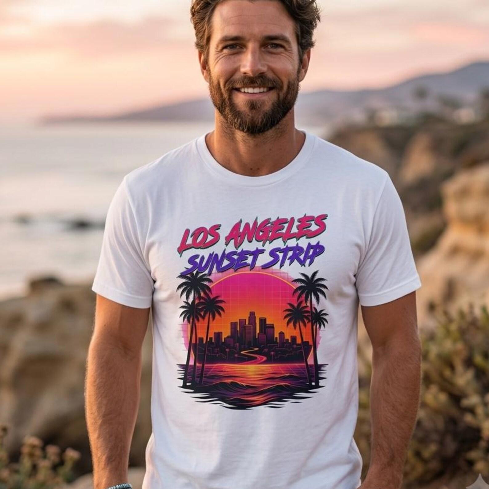 Retro Sunset Strip Palm Skyline T-Shirt | Los Angeles California Graphic Tee XL
